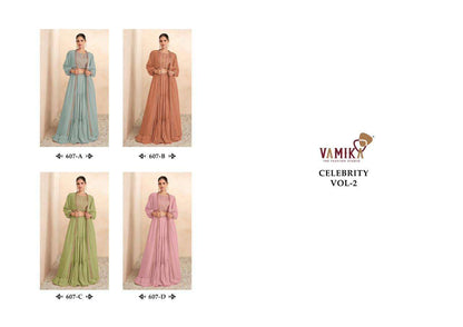 CELEBRITY VOL 2 BUY VAMIKA NX DESIGNER LATEST WHOLESALE ONLINE LOWEST PRICE SILK KURTIS SET
